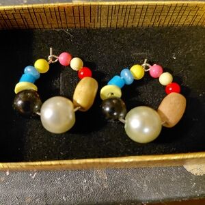 Multi-Color Beaded Hoop Earrings with Pearl Accent